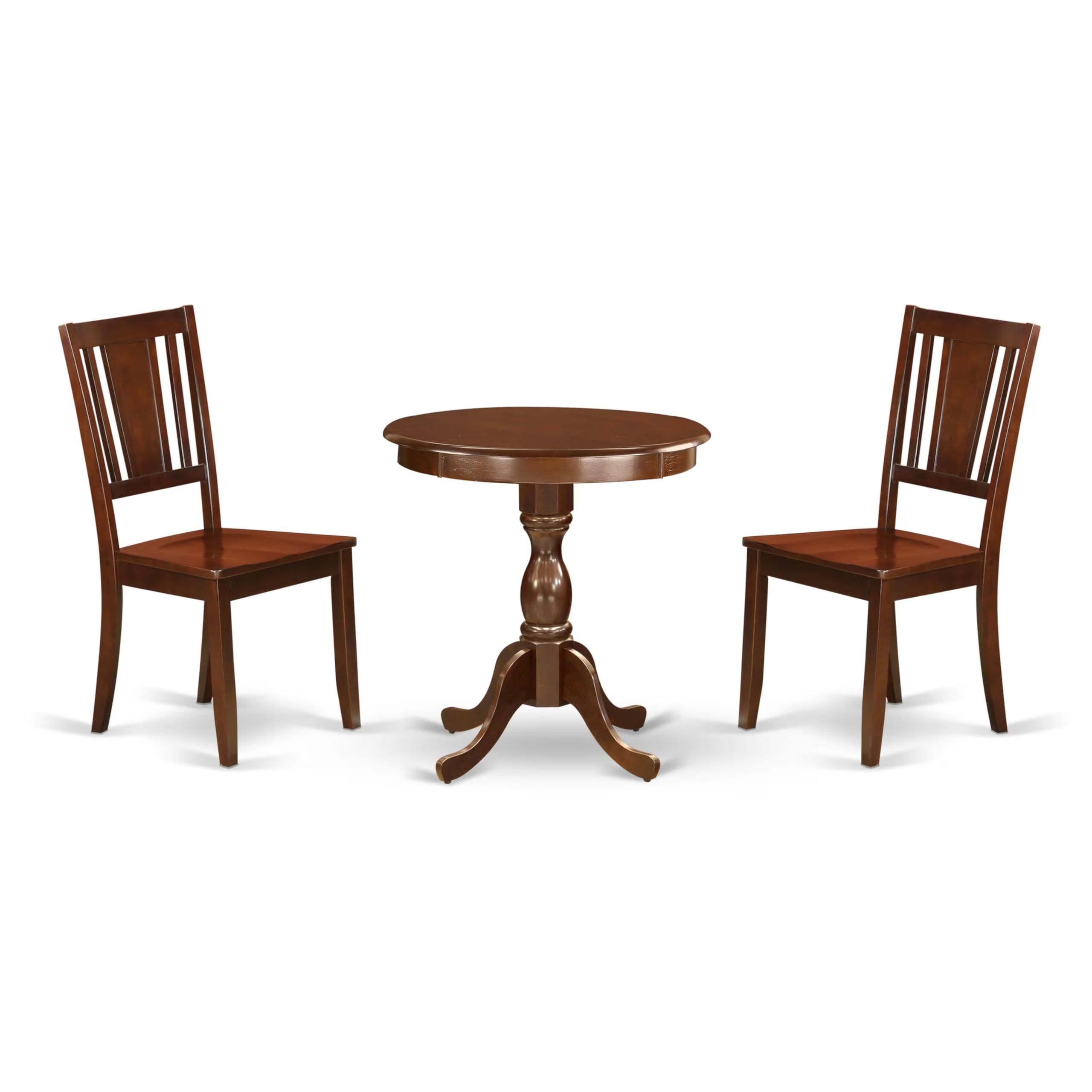East West Furniture Esdu3-Mah-W 3 Piece Dining Room Furniture Set Contains A Round Kitchen Table With Pedestal And 2 Dining Chairs, 30X30 Inch, Mahogany